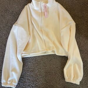 Cream Zip-Up Women's Sweater